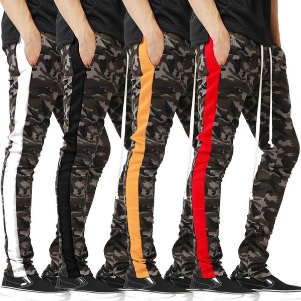 

2019 new style fashion men army trousers camouflage casual long pants patchwork with pocket pants, Black