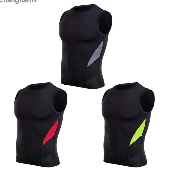 

men fitness running vests solid black & red / green / gray stitching basketball tight jerseys quick dry sportswear gym t shirt, Black;blue