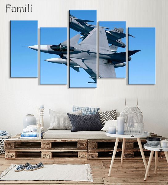 

5pcs Modern Printed Fighter Aircraft Canvas Painting Combat Aircraft Wall Picture Art For Living Room Unframed