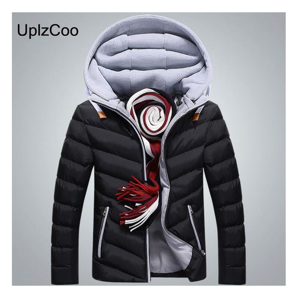 

uplzcoo 2019 winter new men's coat thick warm jacket slim casual solid cotton collar hooded hat detachable men clothes fm130, Tan;black