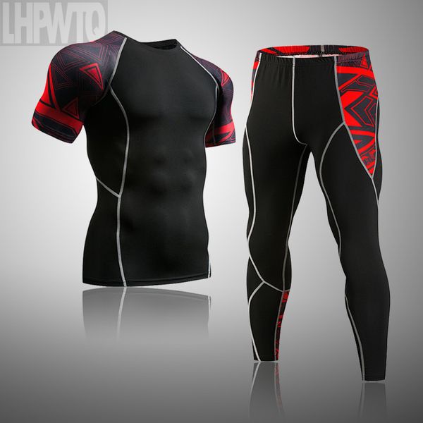 

2020 men's sportswear set gym fitness compression clothing running short sleeve shirt jogging wear exercise workout tights, Gray