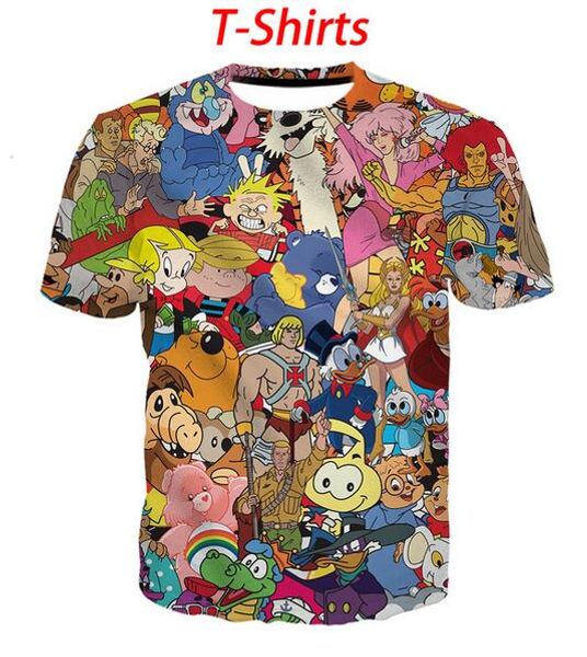 

new fashion mens/womans cartoons collage 80s t-shirt summer style funny 3d print casual t shirt plus size aa0161, White;black