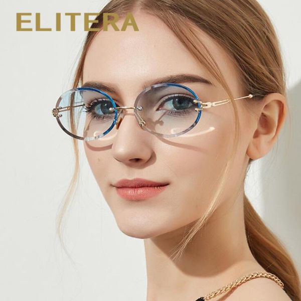 

elitera small round sunglasses for women lady transparent rimless frame elegant sun glasses, White;black