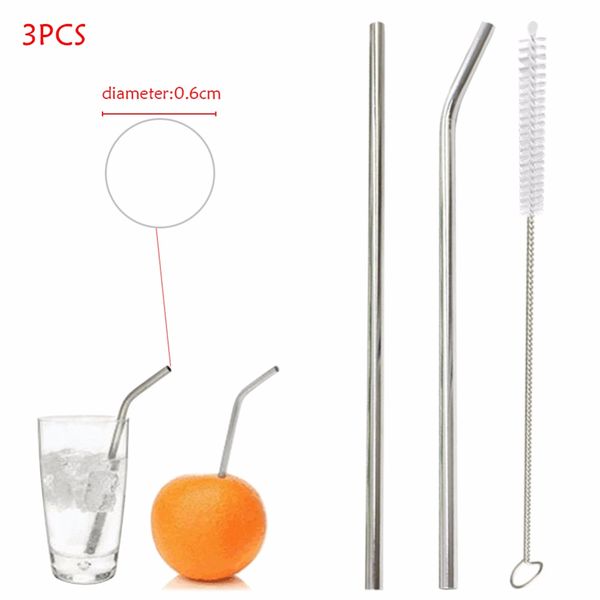 

2 pcs cool summerl metal drinking straw reusable stainless steel straws with 1 cleaner brush kit for home party bar accessories