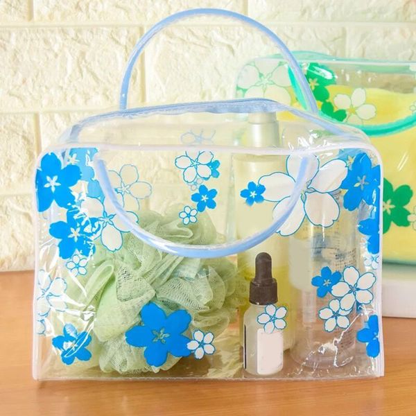 

portable pvc clear flower cosmetic bag travel toiletry storage makeup pouch transparent waterproof wash bath bag organizer cases