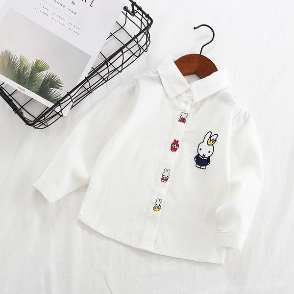

childrenswear 2020 spring girls embroidered bunny embroidered long-sleeved shirt children versatile cute shirt, White