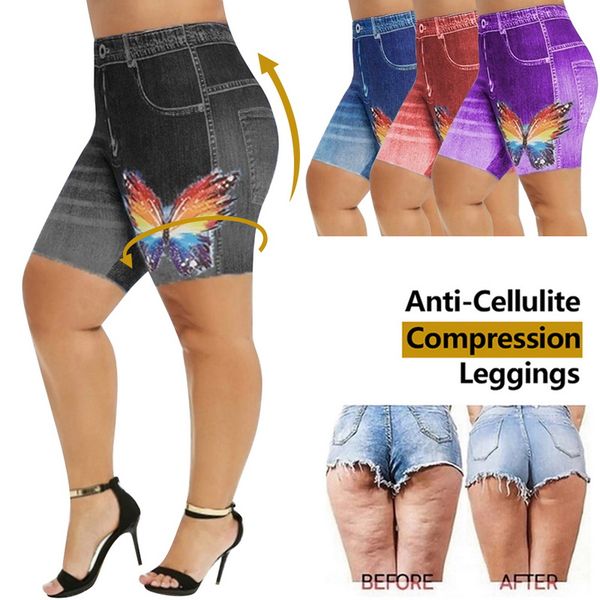 

women high waist denim shorts summer 3d print fashion jeans plus size shorts femme push up skinny running yoga, White;red