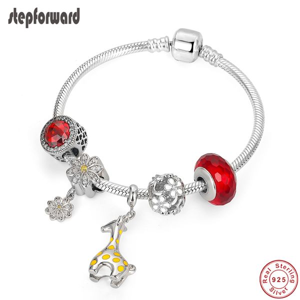 

step forward 925 sterling silver trendy giraffe daisy pendant bracelets & bangles for woman diy fashion jewelry wlb016, Black