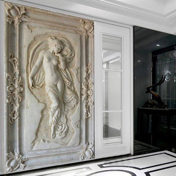 

wholesale- customized 3d stereoscopic relief angel nude statue mural wallpaper entrance hallway corridor backdrop wallpaper wall covering