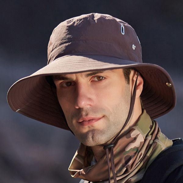 

men summer metal hole breathable bucket hat boonie outdoor fishing sun uv-protection quickdry women cap wide brim floppy hat, Blue;gray