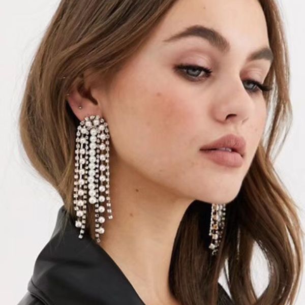 

lady glass fringed drop earrings 2020 new bohemia jewelry multi layer statement dangle earrings women holiday gifts, Silver