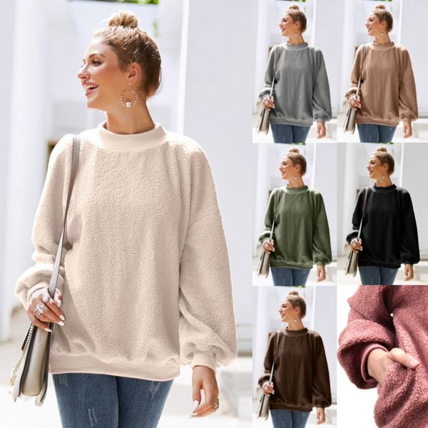 

2019 women solid color pullover casual coat autumn fashion women long sleeve solid pocket o neck blouse sweatershirt, Black