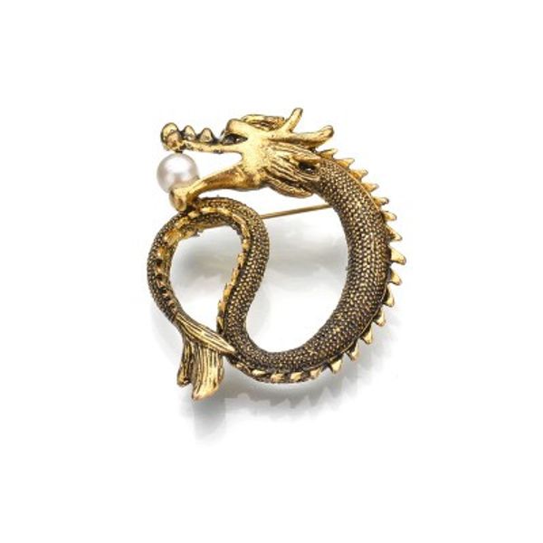

real shooting simulated pearl metal pin vintage dragon brooch jewelry men brosh christmas present b67, Gray