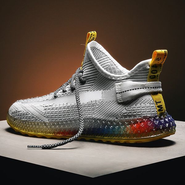 

4d printing of flying-woven men's shoes, individual color jelly bottom-tide shoes, breathable sports shoes 2019