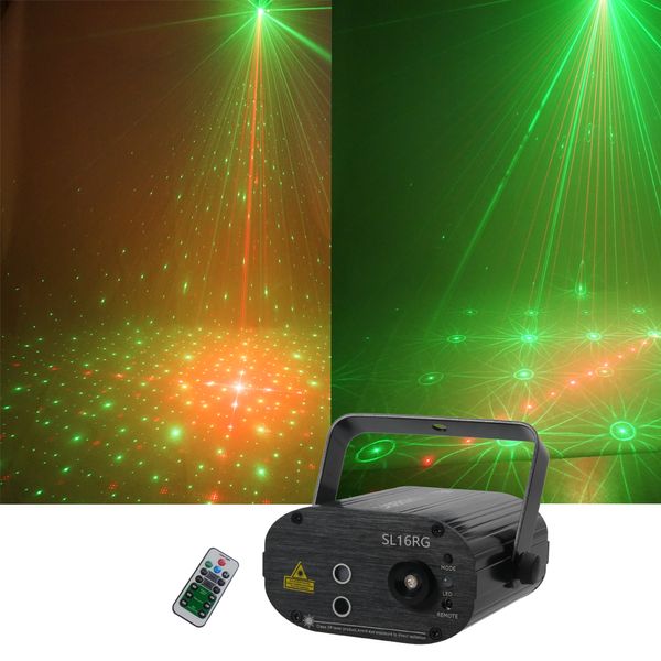 Sharelife 16 Gobo rosso verde Mini luce laser LED blu misto Telecomando Speed DJ Home Gig Party Show Stage Lighting SL16RG