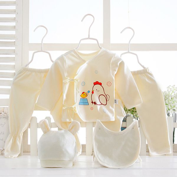 

5pcs newborn 0-3m boys girls baby clothes cartoon chick coat hat pants sleepwear suit cotton outfit sets onesize new, White