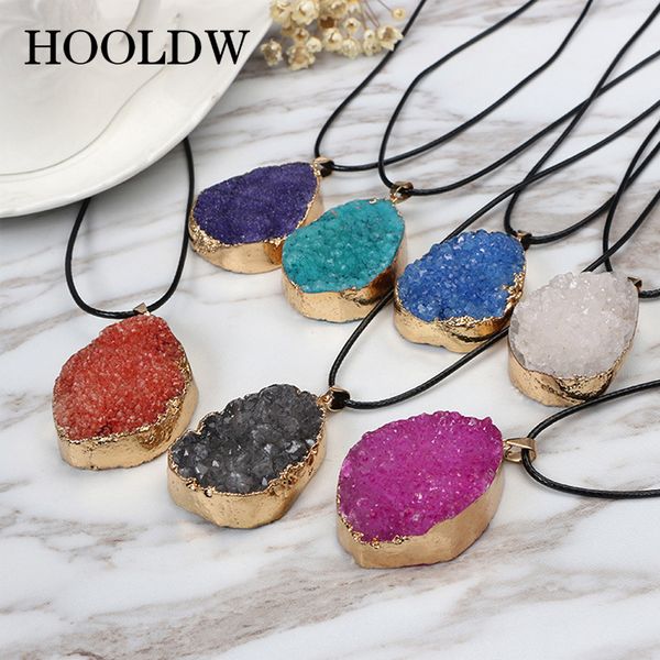 

hooldw natural stone druzy quartz pendant necklace irregular crystal stone pendants gold color necklaces women sweater chain, Silver