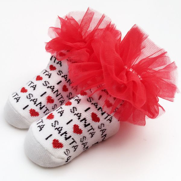 

christmas baby socks lace children santa socks girls boys sokjes soft kids new born toddler newborn baby clothes, Pink;yellow