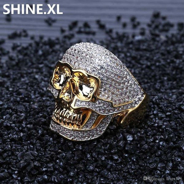 

hip hop ring copper gold color покрыло iced out micro асфальтовая cz камень кольца черепа мужчины женщины, Silver