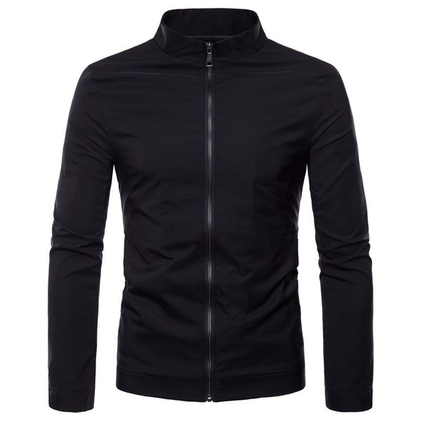 

us size men jacket spring autumn thin casual coat fashion mens solid color bomber jacket new male stand collar zipper outerwear, Black;brown
