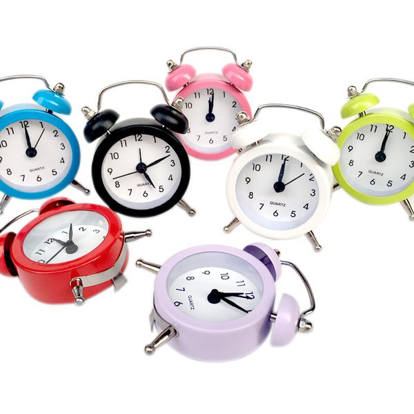 

cute mini round metal alarm clock vintage retro silent pointer clocks dual bell loud alarm clock room decor desk