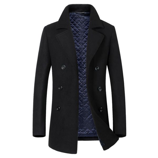 

new men's long section trench coat fashion business casual male turn down collar thick winter wool coat mens overcoat black grey