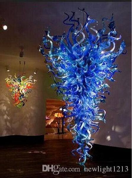 

style designed energy saving led crystal blown glass pretty large blue chandelier for home decoration