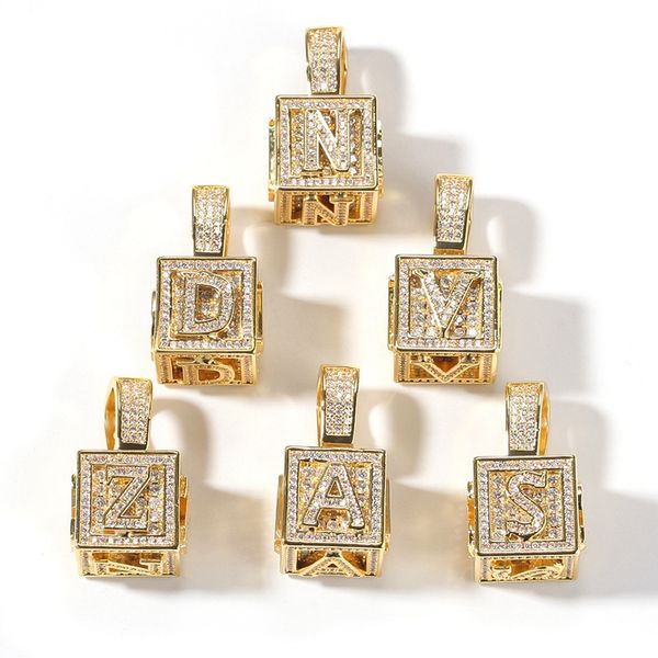 Forma-Hop Jewelry Iced Out Colar letra inicial de ouro pingente de prata Cubo Dado Hiphop