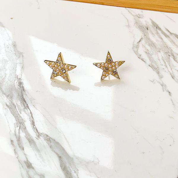 

south korea's selling temperament freshwater pearl earrings pentagram earrings s925 silver needle anti-allergy, Golden;silver