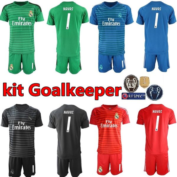 

real madrid goalkeeper gk la liga 1 keylor navas jersey set soccer 1 iker casillas 13 casilla thibaut courtois football shirt kits uniform, Black