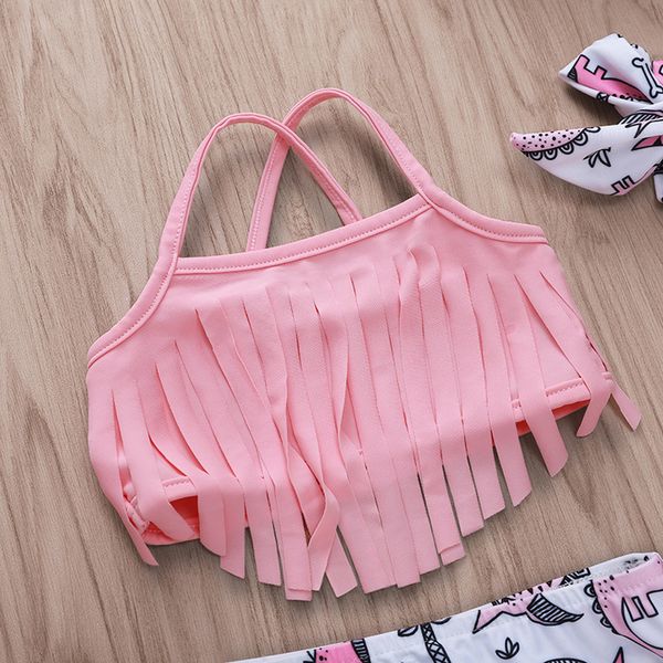 

lovely kids baby girl cartoon beachwear printed tassel cute bow bikini set beach summer bathing swimming swimwear sets
