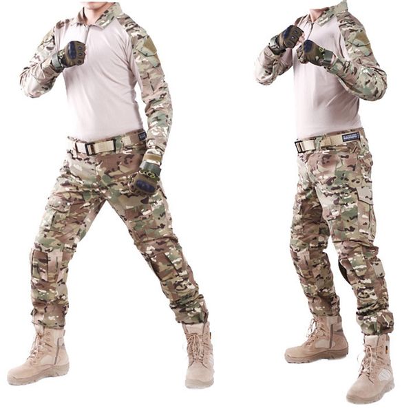 

swat tactical camouflage uniform clothes suit men us army multicam hunting combat shirt + cargo pants knee elbow pads, Camo