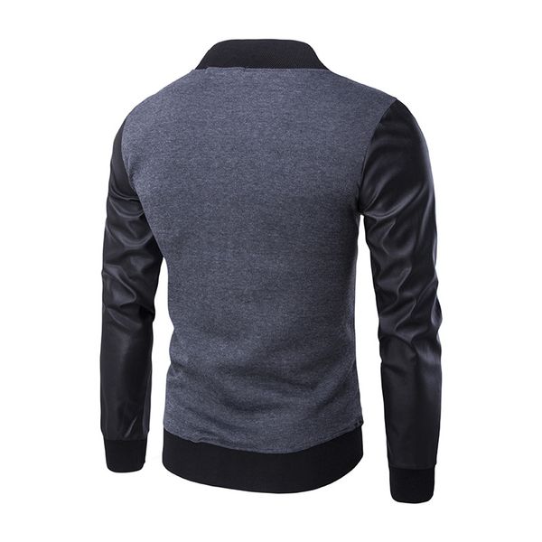 

2019 new style leather stitching stand collar jacket spring and autumn coat fashion slim fit long sleeve men's jacket men's larg, Black