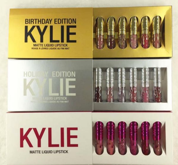 

kylie birthday edition holiday cosmetics matte liquid lipstick mini kit lip limited with the golden box 6pcs/set lip gloss 3set