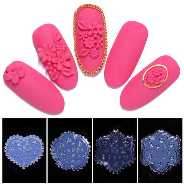 

3d clear silicone nail art mold leaves flower mixed pattern nail acrylic carving mold diy template nails art decoration tools, White