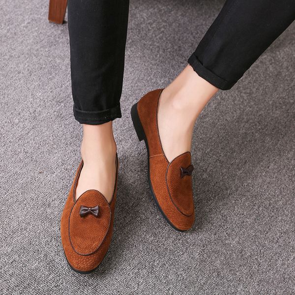 

gentlemen bowknot wedding dress flats men loafers casual slip on shoes genuine leather men formal shoes st377, Black
