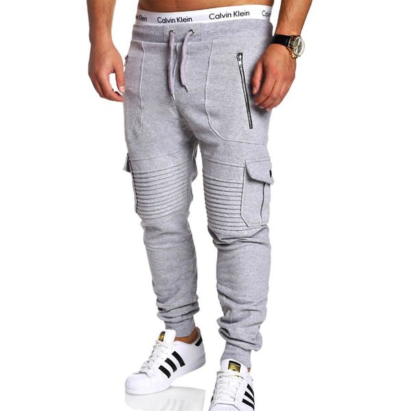 

men casual pants cotton polyester comfortable pleated elastic waist pockets pencil trousers camouflage men black jogger pants