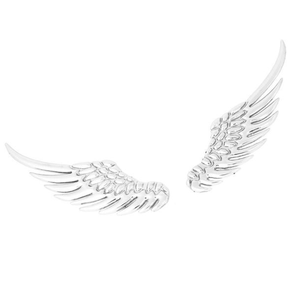 

ppyy new -2 x silver tone metal 3d wing design badge emblem sticker for car