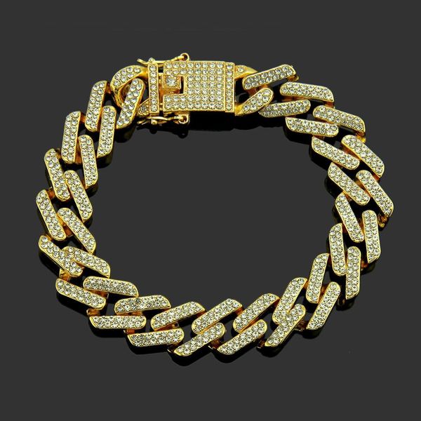 

2019 hip hop iced out bling cz men bracelet fashion 21.5cm long miami cuban link bracelets male hiphop jewelry gifts, Black