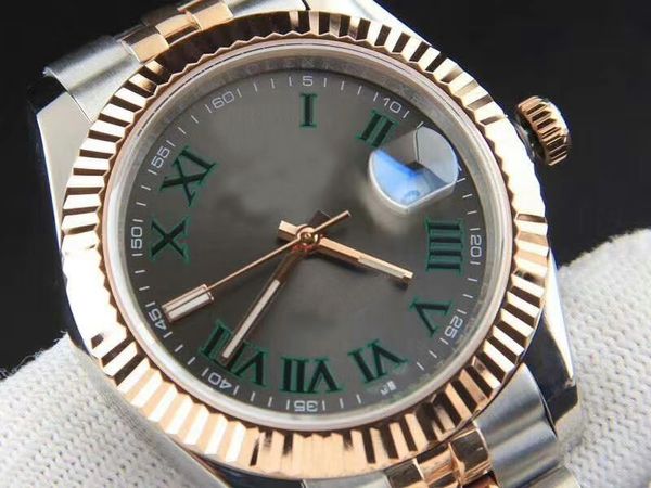 

automatic 1614 movement popular men watch gray face sapphire crystal two tone band watch, Slivery;brown