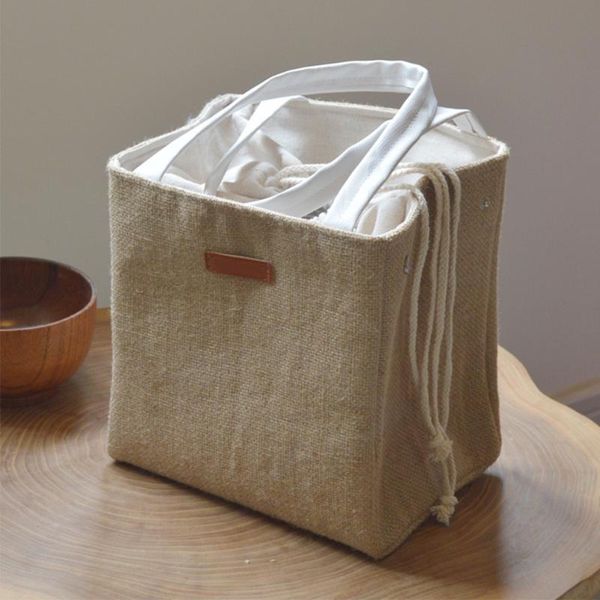 

tote easy clean lunch bag multipurpose cotton linen large shopping waterproof grocery wear resistant thermal picnic thicken, Blue;pink