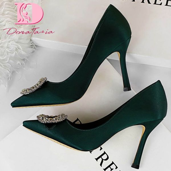 

doratasia 2020 dropship mature elegant crystals women shoes woman summer pointed toe stain high heels party pumps female, Black