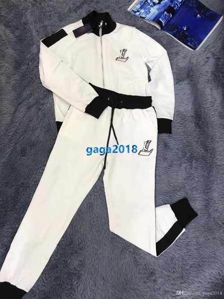 

high end женщины девушки спортивная одежда комплект куртка вышивка монограмма письмо с длинным рукавом толстовка бег трусцой брюки леггинсы, White