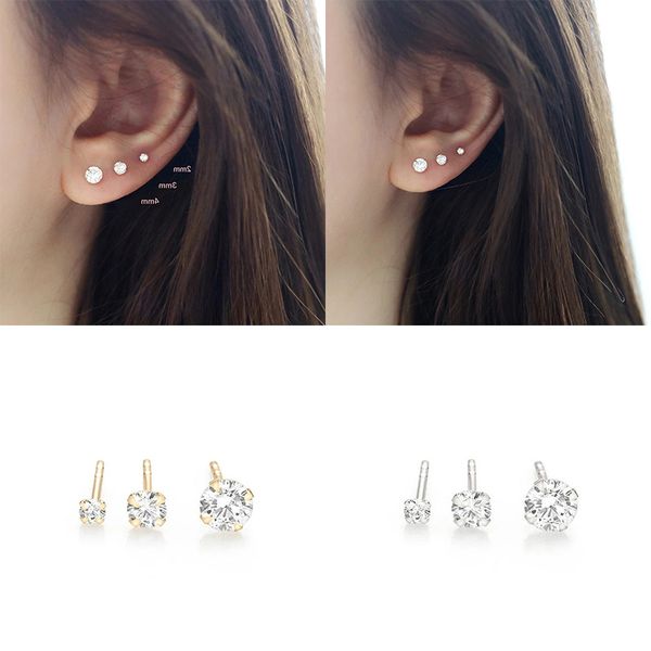 

3pcs plata de ley 925 earrings cute gemstone studing earrings charm fine jewelry engagement birthday gift, Golden;silver