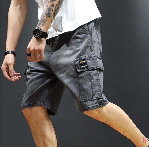 

male pant retro blue black overalls harajuku loose short for man shorts pour hommes, White;black