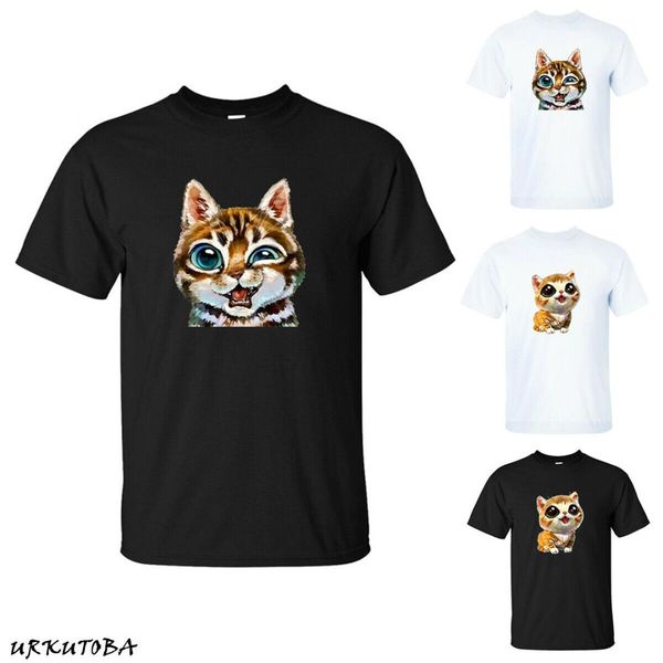 

fashion t-shirt women's men's cat printed t-shirt casual cotton tee shirt, White;black