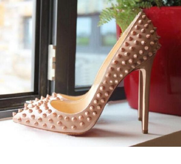 

2019 new luxury red bottom high heels black rivet nail point with shallow mouth women's dress shoes fashion brand spikes pumps 8//12c