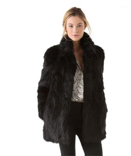 

female designer slim coat luxury womens fur coat fashion warm faux fur outerwear, Black