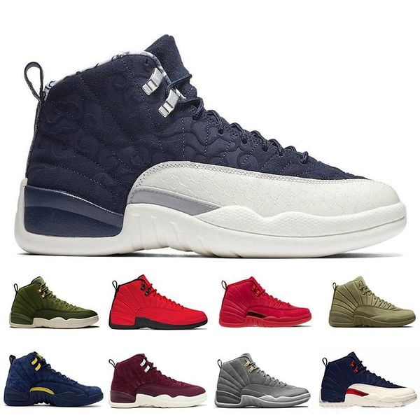 

Retro Michigan 12 Vachetta Tan 12s College Navy men casual shoes bulls UNC Flu Game the master black white taxi Sports sneakers New