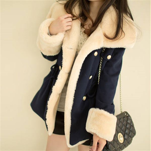 

fast shipping 2019 winter warm coats women wool slim double breasted wool coat winter jacket women fur 's coat jackets, Black
